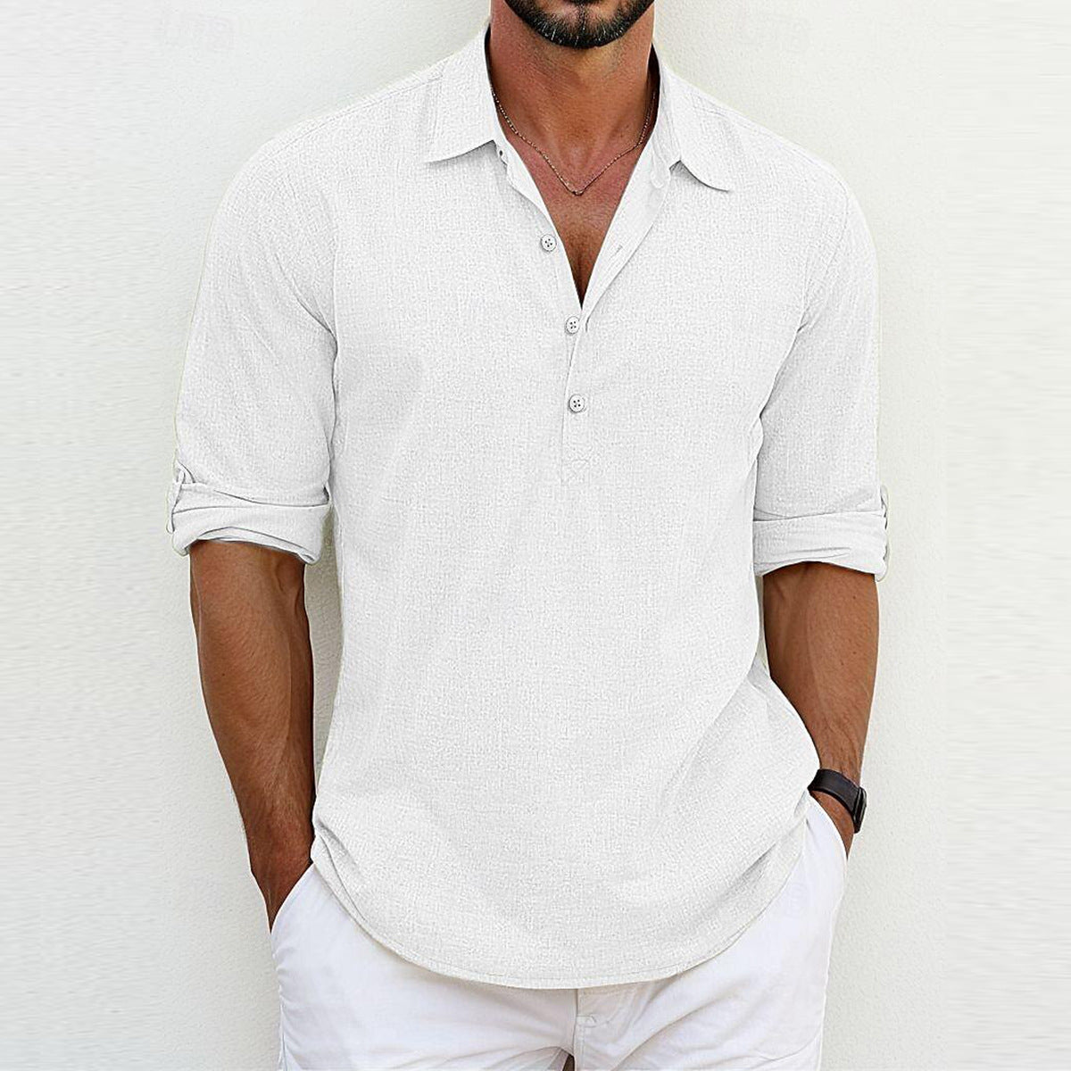 Men's Shirt | Long-Sleeve Polo-Collar Shirt