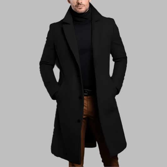 Men's long tailored wool-blend overcoat