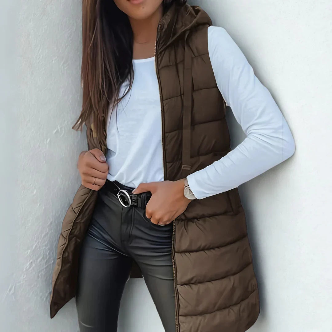 Women's Vest | Long Hooded Puffer Vest