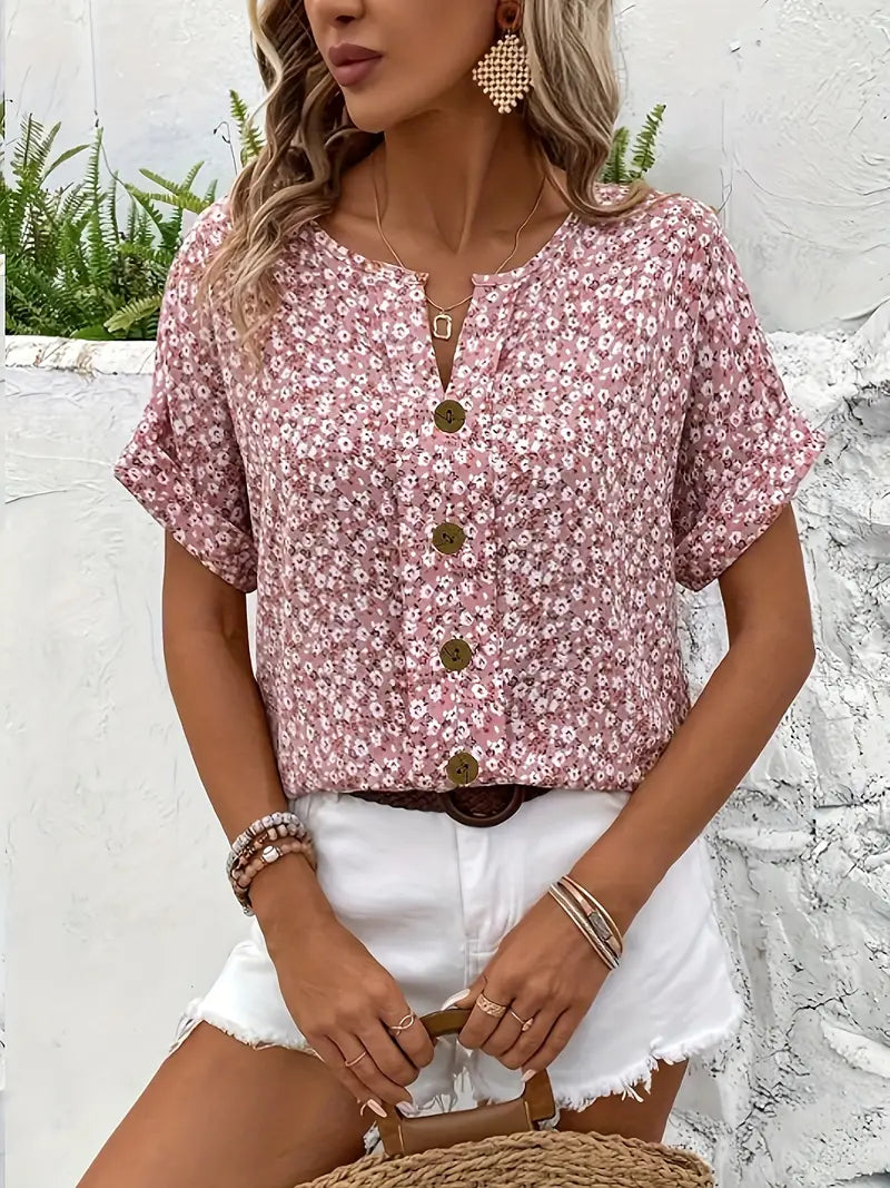 Linen Floral Blouse | Button-Detail Chic Shirt