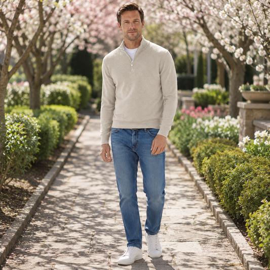 Sweater | Half-Zip Long-Sleeve Knit Sweater
