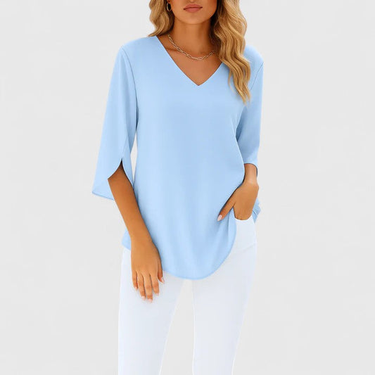 V-neck split-sleeve summer blouse
