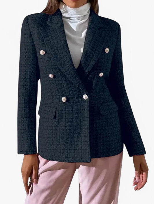 Tweed Blazer | Fitted Textured Jacket with Gold Buttons
