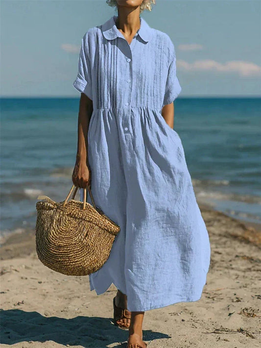 Cotton Shirt Dress | Collared Button-Front Midi Dress