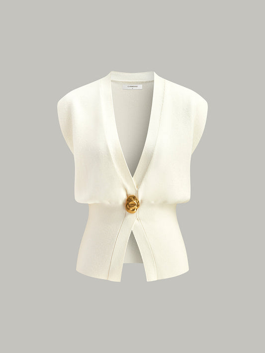 Women's Sweater Vest | V-Neck Buttoned Knit Vest