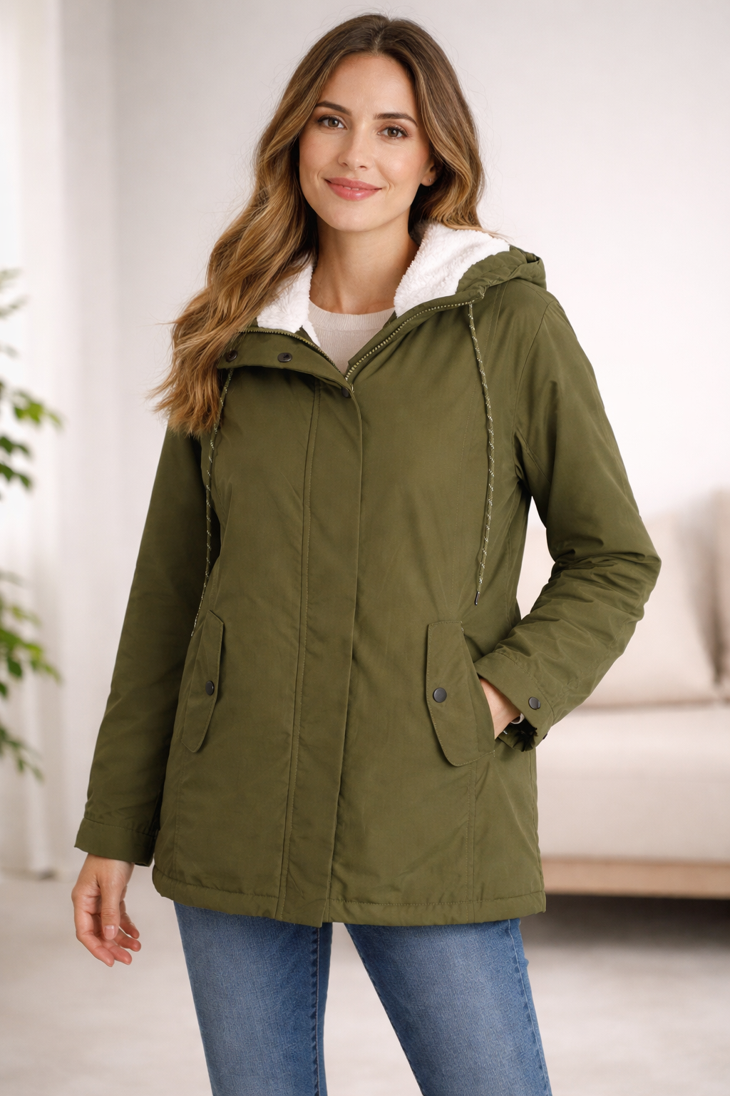 Winter Coat | Padded Hooded Mid-Length Coat