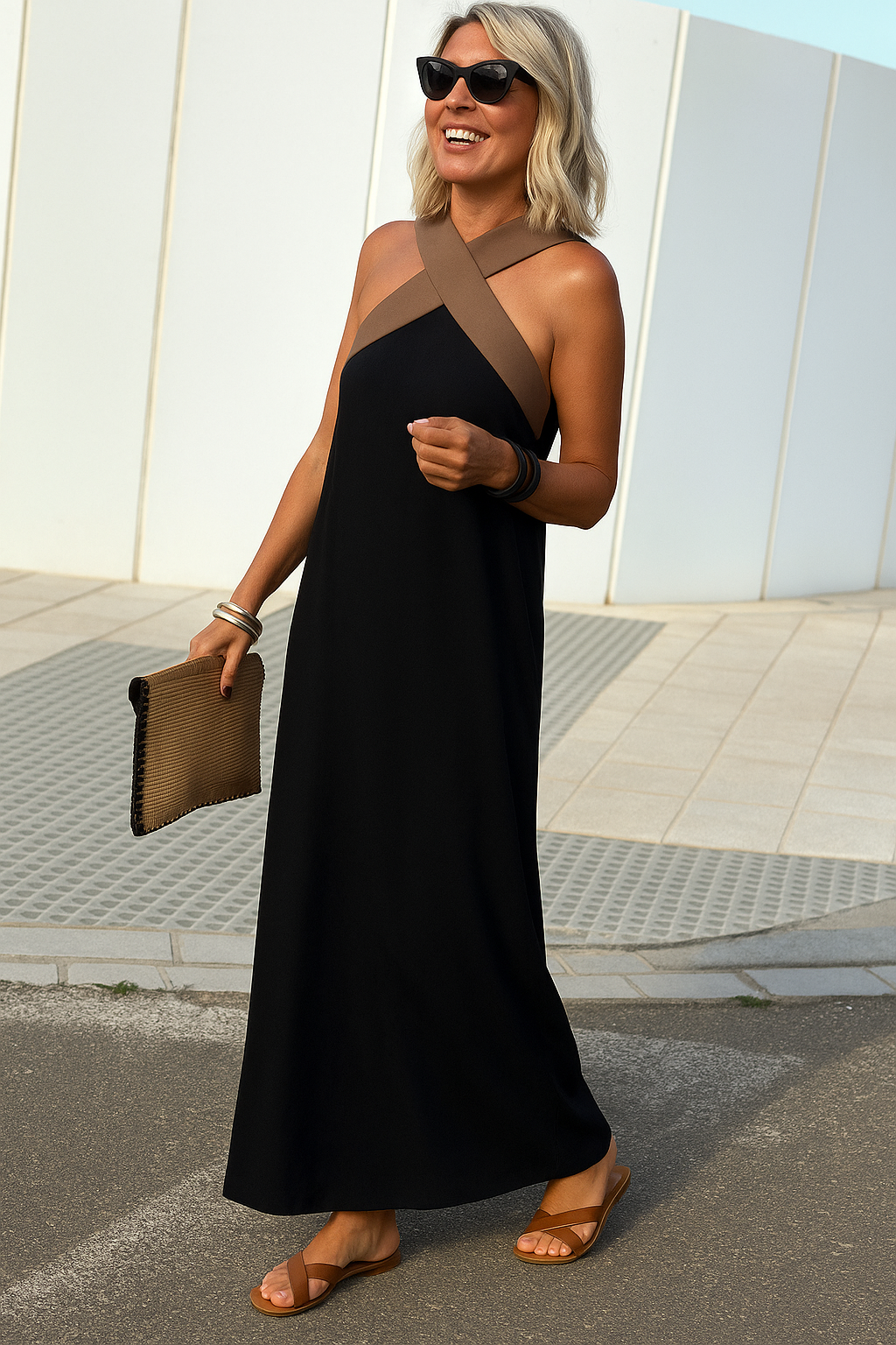 Maxi Dress | Crossover V-Neck Linen Maxi Dress