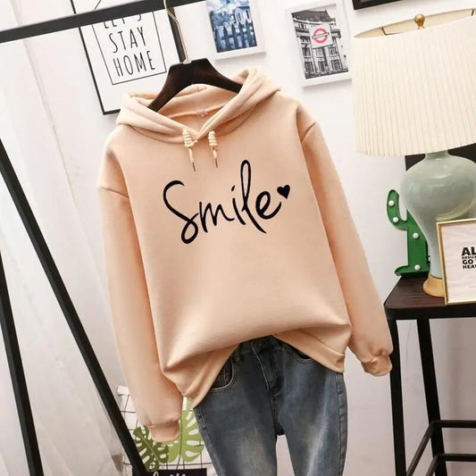Women's smiley print relaxed hooded sweatshirt