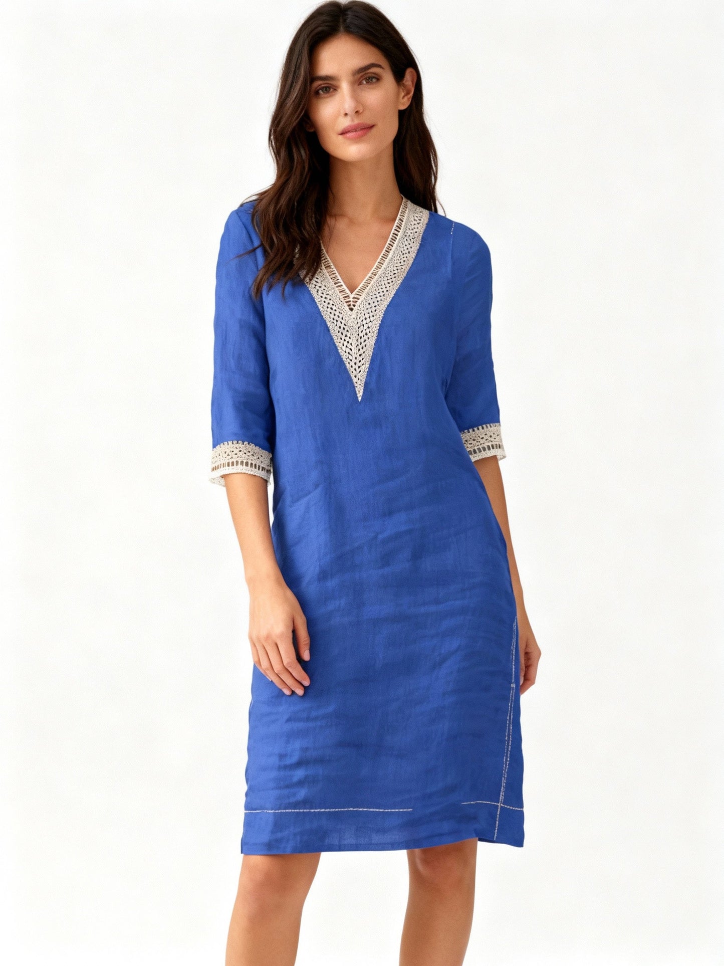 Cotton Summer Dress | Long Sleeve Knee-Length Dress