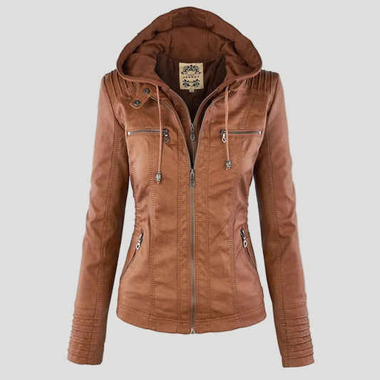Faux Leather Jacket | Hooded Water-Resistant Jacket