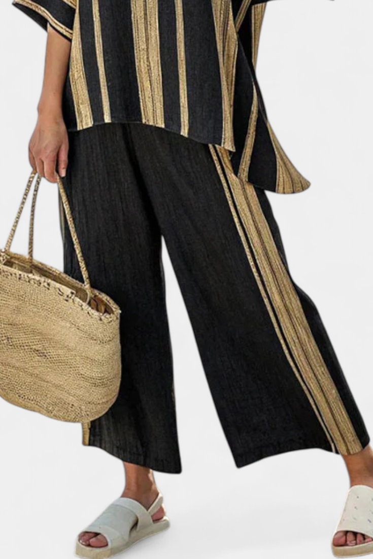 Linen Set | Oversized Striped Top & Wide Trousers