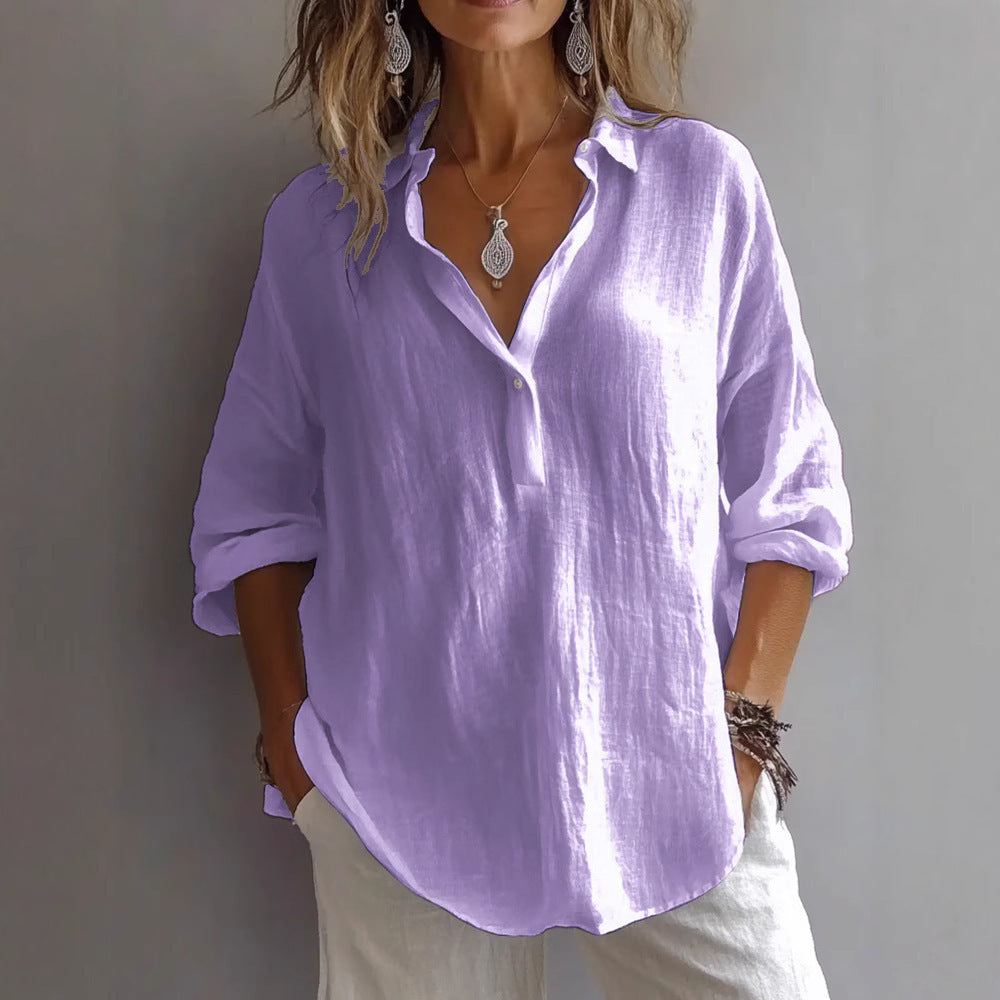 Linen Shirt | Casual Button Placket Wide Sleeve Top