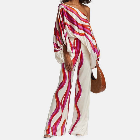 Women's linen off-shoulder top and wide-leg trouser set