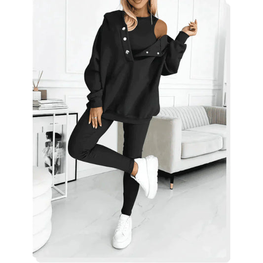 Cotton Loungewear Set | 3-Piece Sweatshirt & Joggers