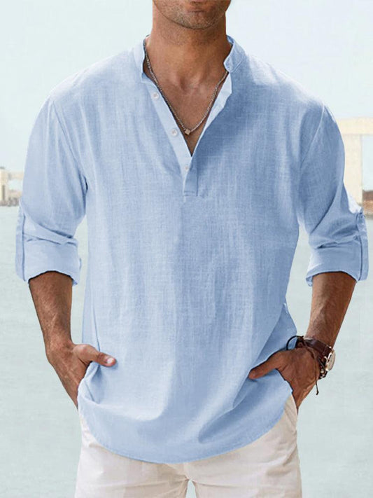 Men's relaxed cotton summer shirt in light blue