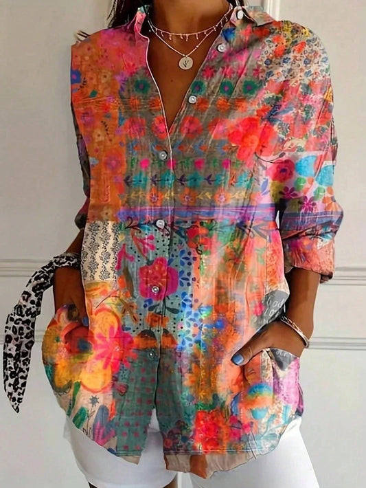 Blouse | Abstract Print Button-Front Top