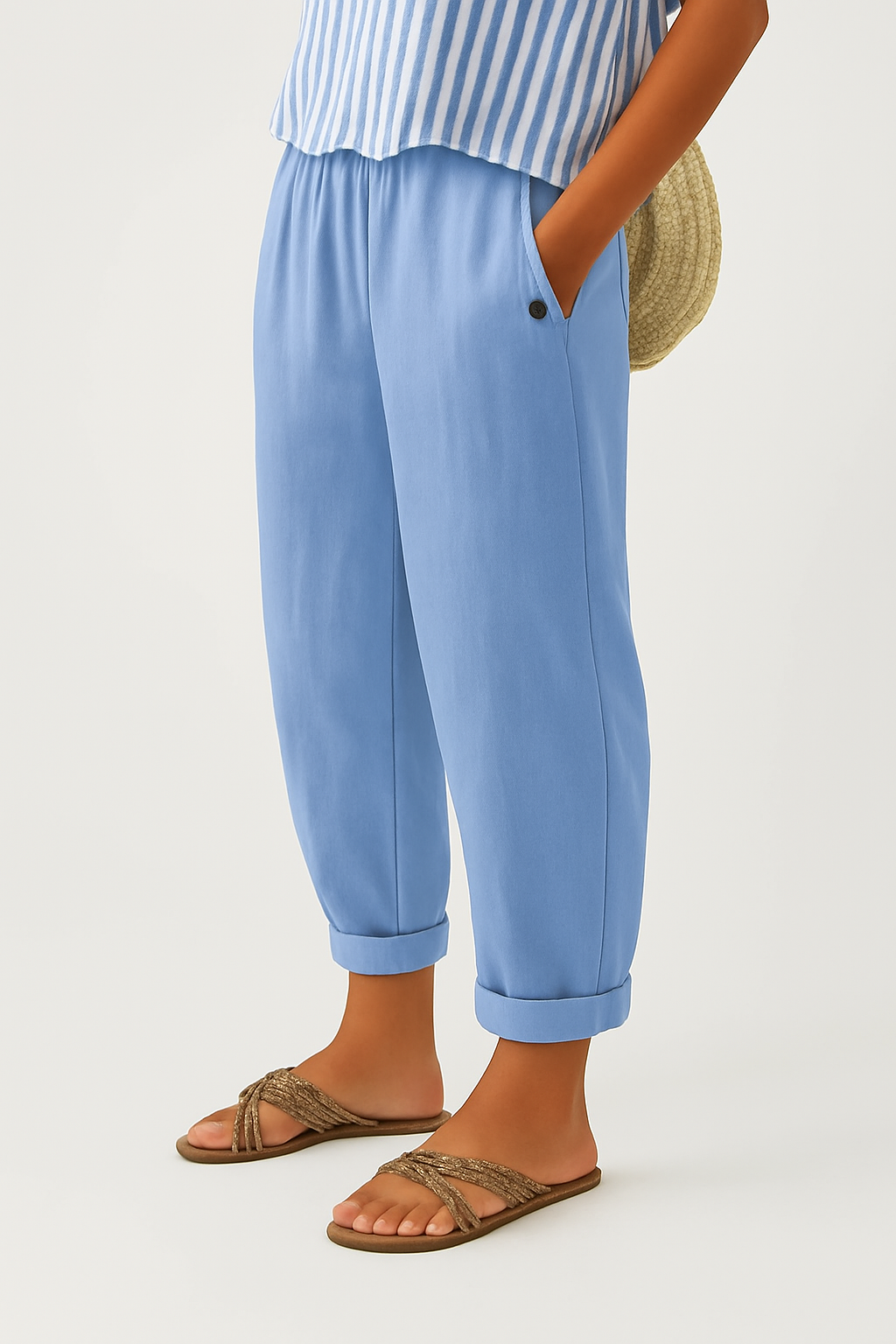 Straight-Leg Cotton Blend Trousers