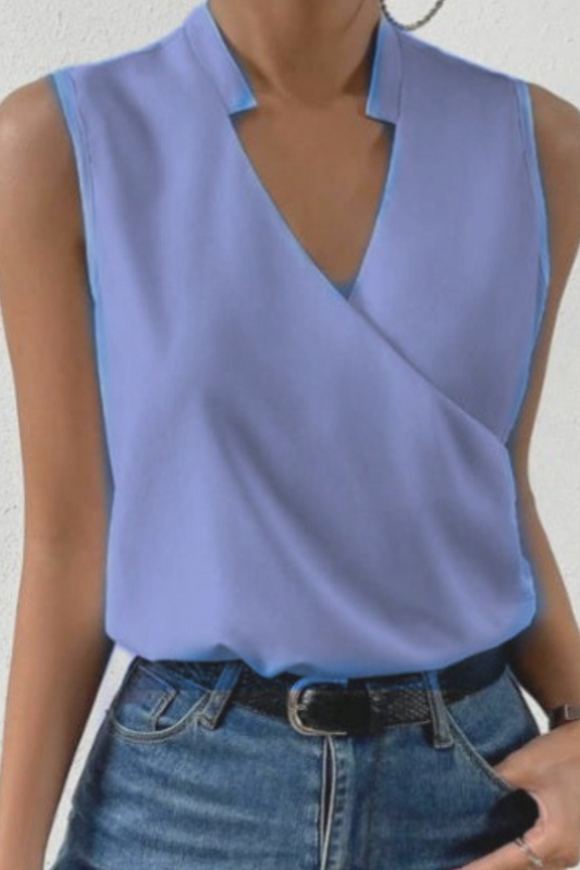 Linen V-Neck Blouse | Sleeveless Wrap Top