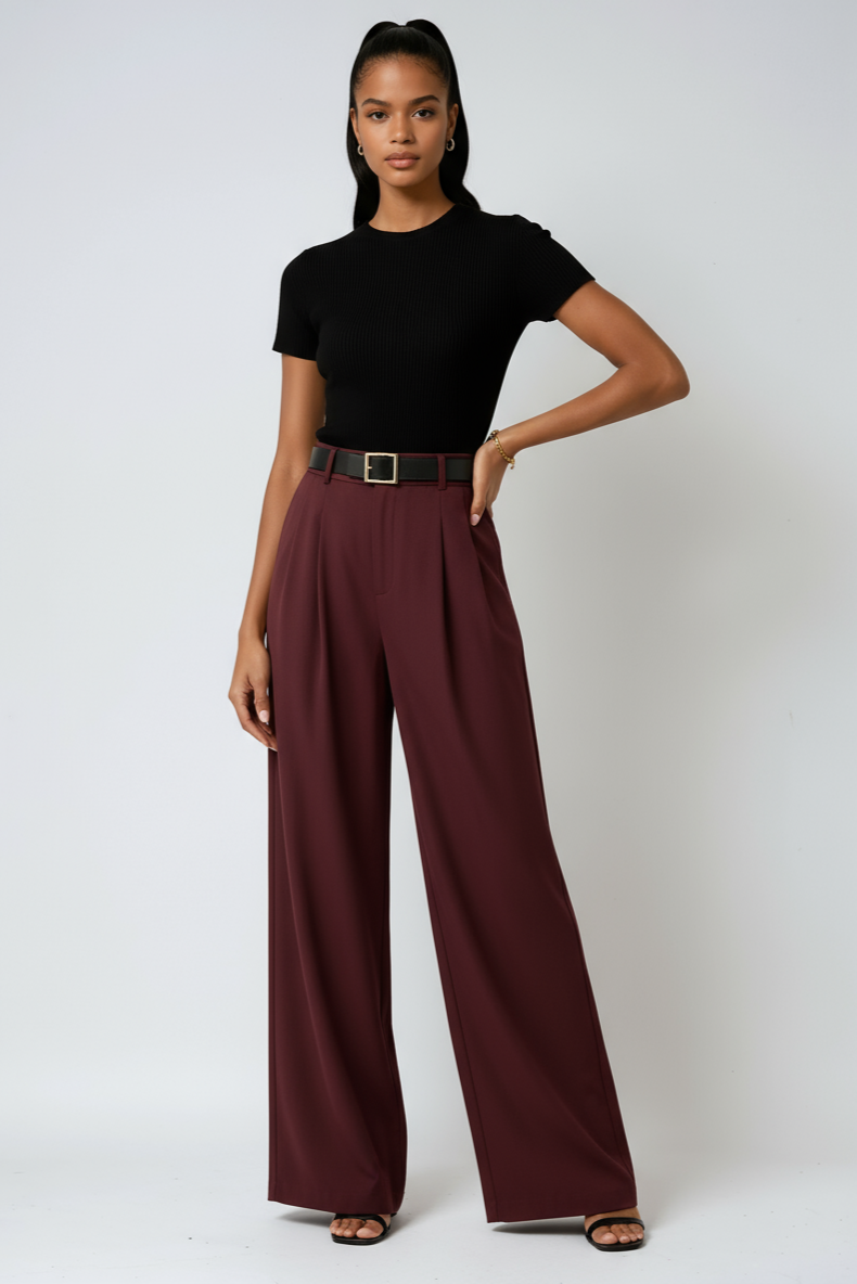 Linen Wide Leg Trousers | High Waist Tailored Pants
