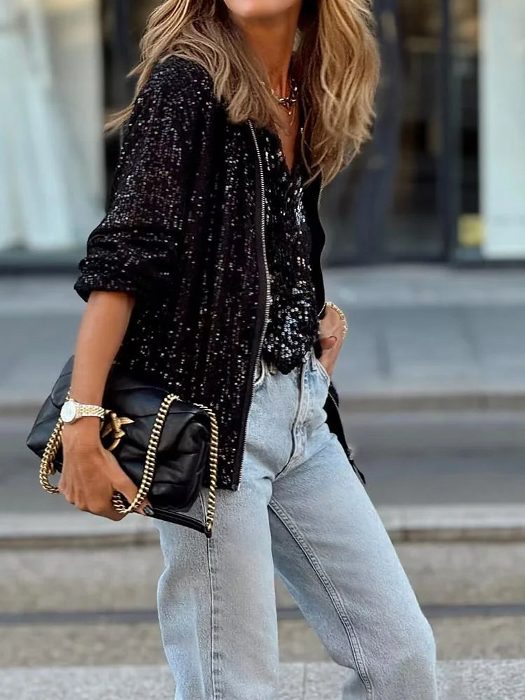 Sequin Zip Jacket | Sparkly Loungewear Jacket