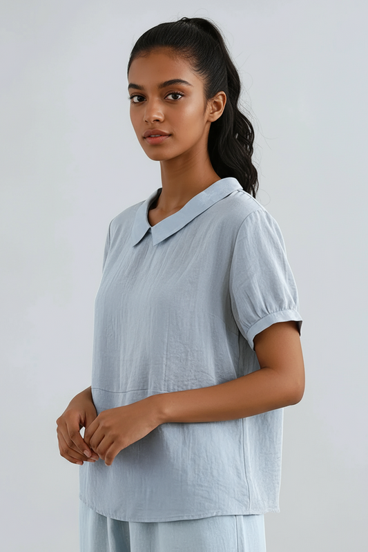 Linen Peter Pan Collar Blouse | Short Sleeve Top