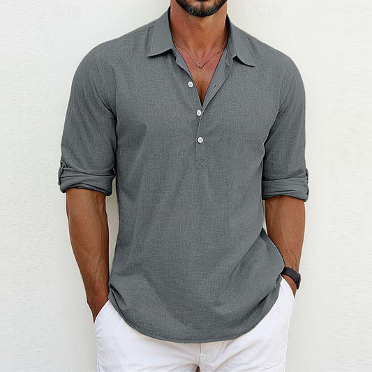 Men's long-sleeve polo-collar shirt in dark grey