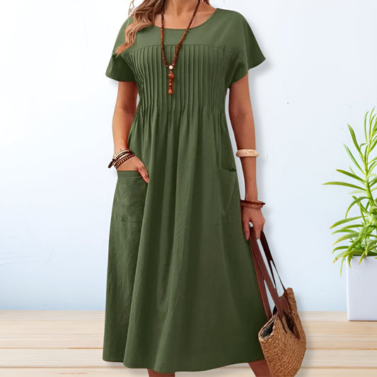 Relaxed Day Dress | Short Sleeve Midi with Pockets