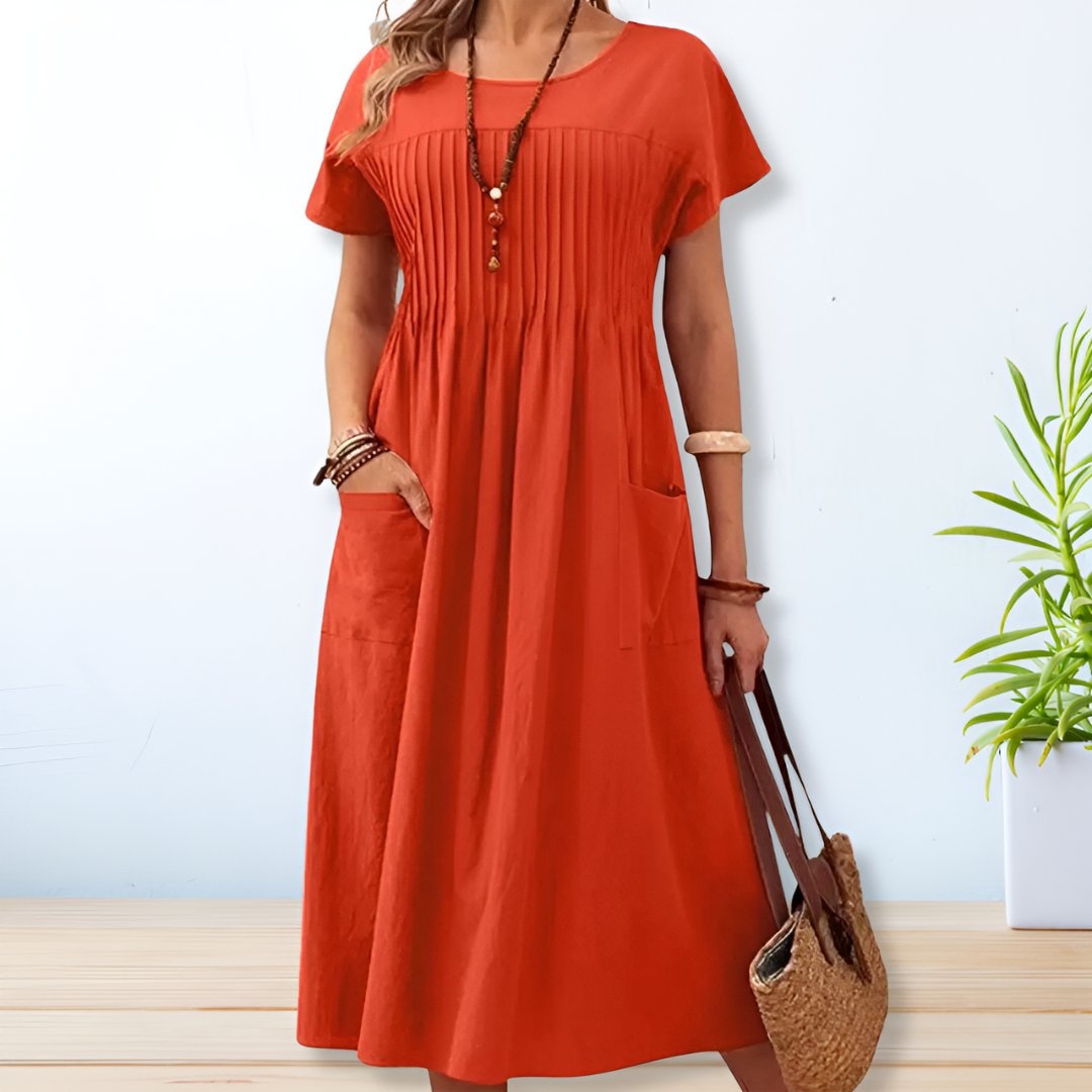 Relaxed Day Dress | Short Sleeve Midi with Pockets