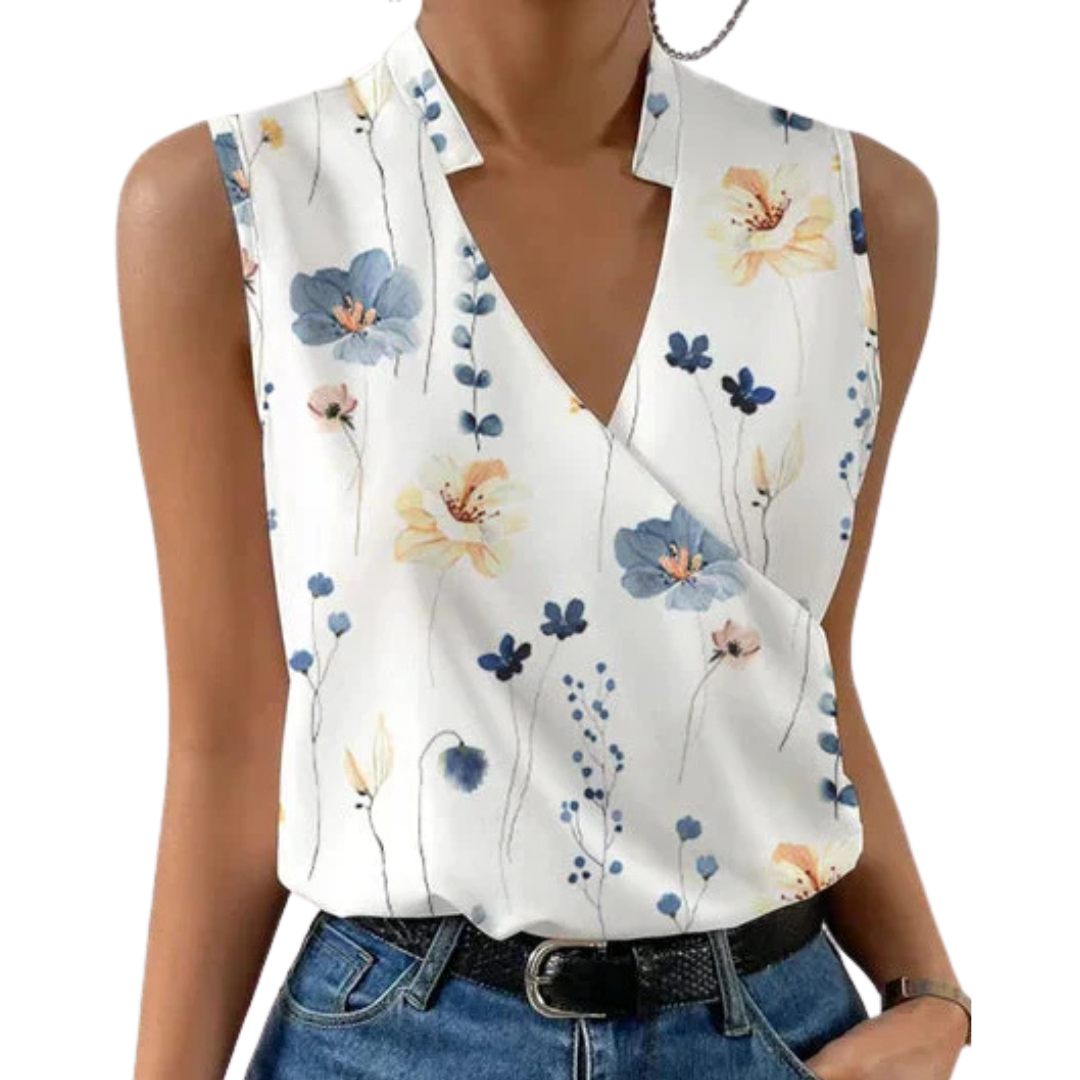 Linen V-Neck Blouse | Sleeveless Wrap Top