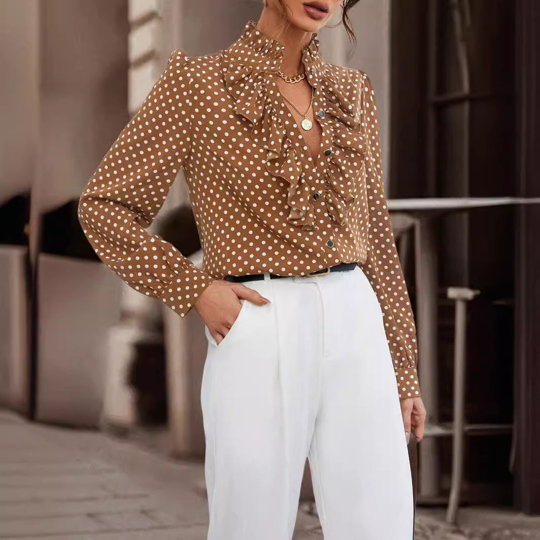 Linen Ruffle Blouse | High Neck Long Sleeve Top