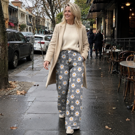 High Waist Wide Leg Jeans | Bold Floral Denim