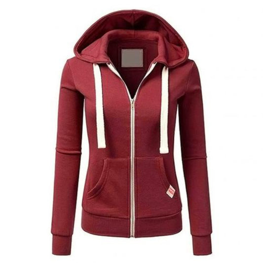 Women's slim-fit zip-up hoodie with drawstring hood