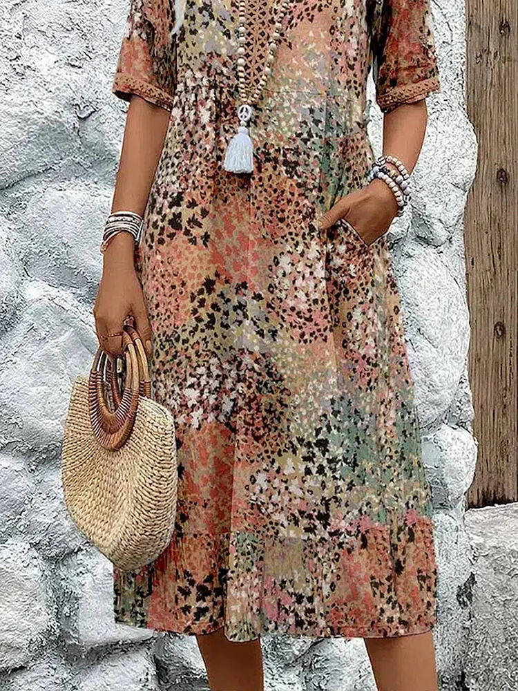 Midi Dress | Vibrant Print Flowing Midi Dress