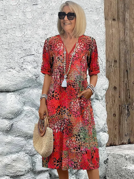Vibrant print flowing midi dress