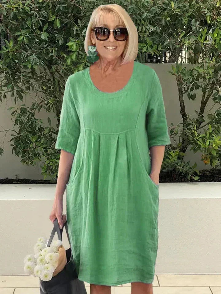 Women's Dress | Loose Midi Dress with Pockets