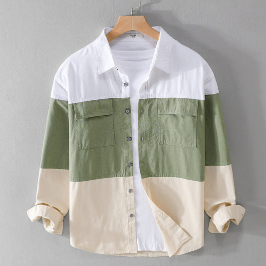 Men's stitch-detail cotton overshirt in dark green