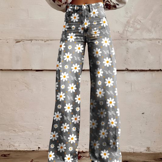 High Waist Wide Leg Jeans | Bold Floral Denim