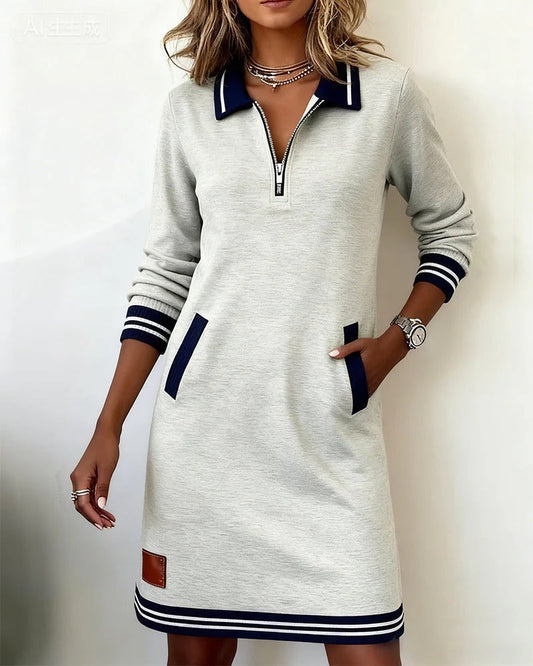 Long-sleeve cotton zip shirt dress