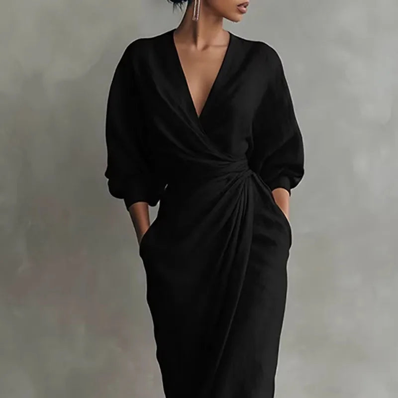 Women's Dress | Wrap Maxi Dress with Side Slit