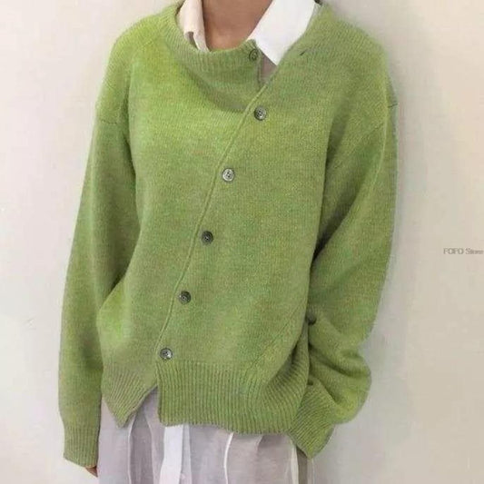 Wrap Cardigan | Asymmetric Button Knit Jacket