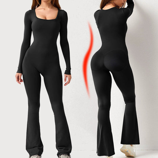 Women's linen square-neck wide-leg jumpsuit