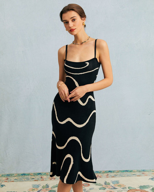 Women's mermaid-hem knit midi dress in black