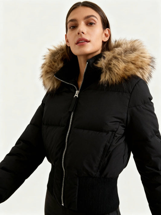 Women's quilted faux fur hood winter puffer jacket