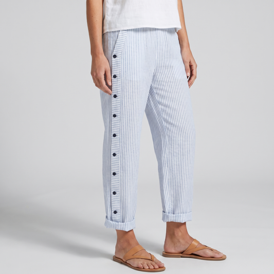 Women's striped cotton button-panel summer trousers