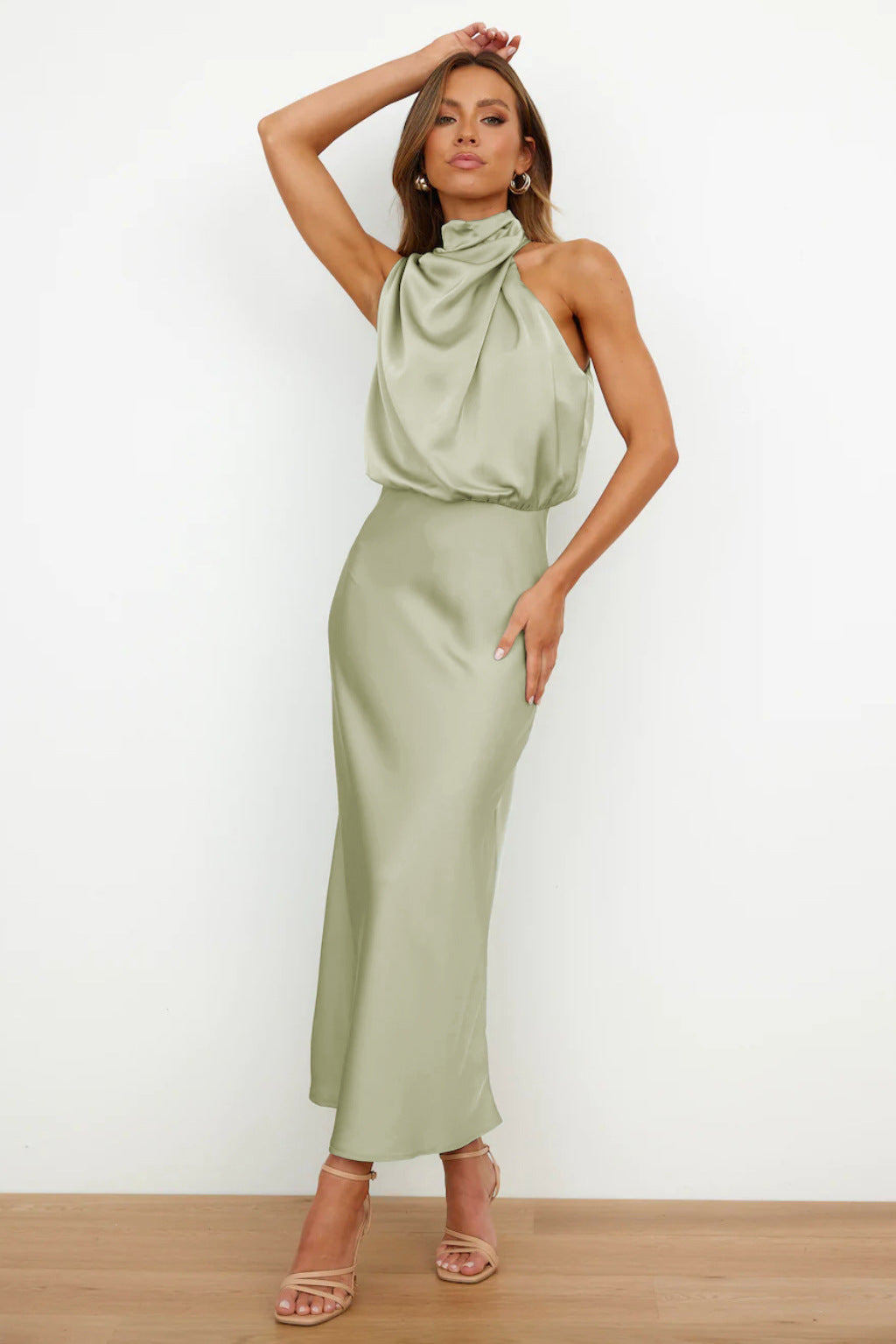 Women's Dress | Draped Open-Back Satin Dress