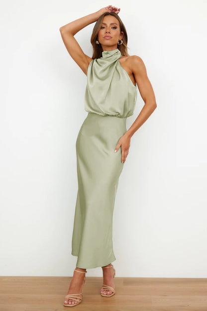 Women's Dress | Draped Open-Back Satin Dress