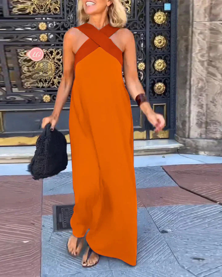 Maxi Dress | Crossover V-Neck Linen Maxi Dress