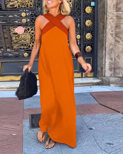 Maxi Dress | Crossover V-Neck Linen Maxi Dress