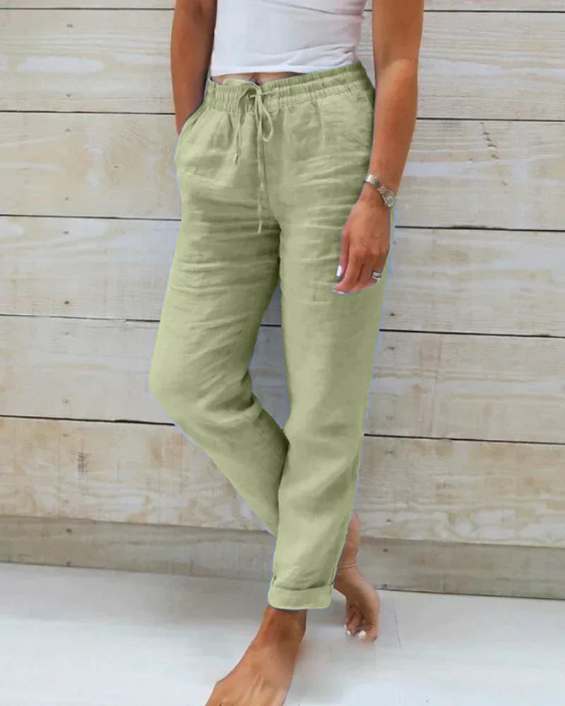 Women's cotton-linen relaxed drawstring trousers