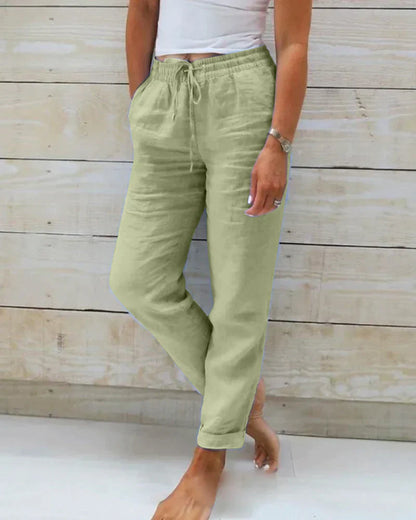 Women's cotton-linen relaxed drawstring trousers